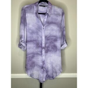 New York & Company Purple Tie Dye Button Down Blouse Size Small NWOT